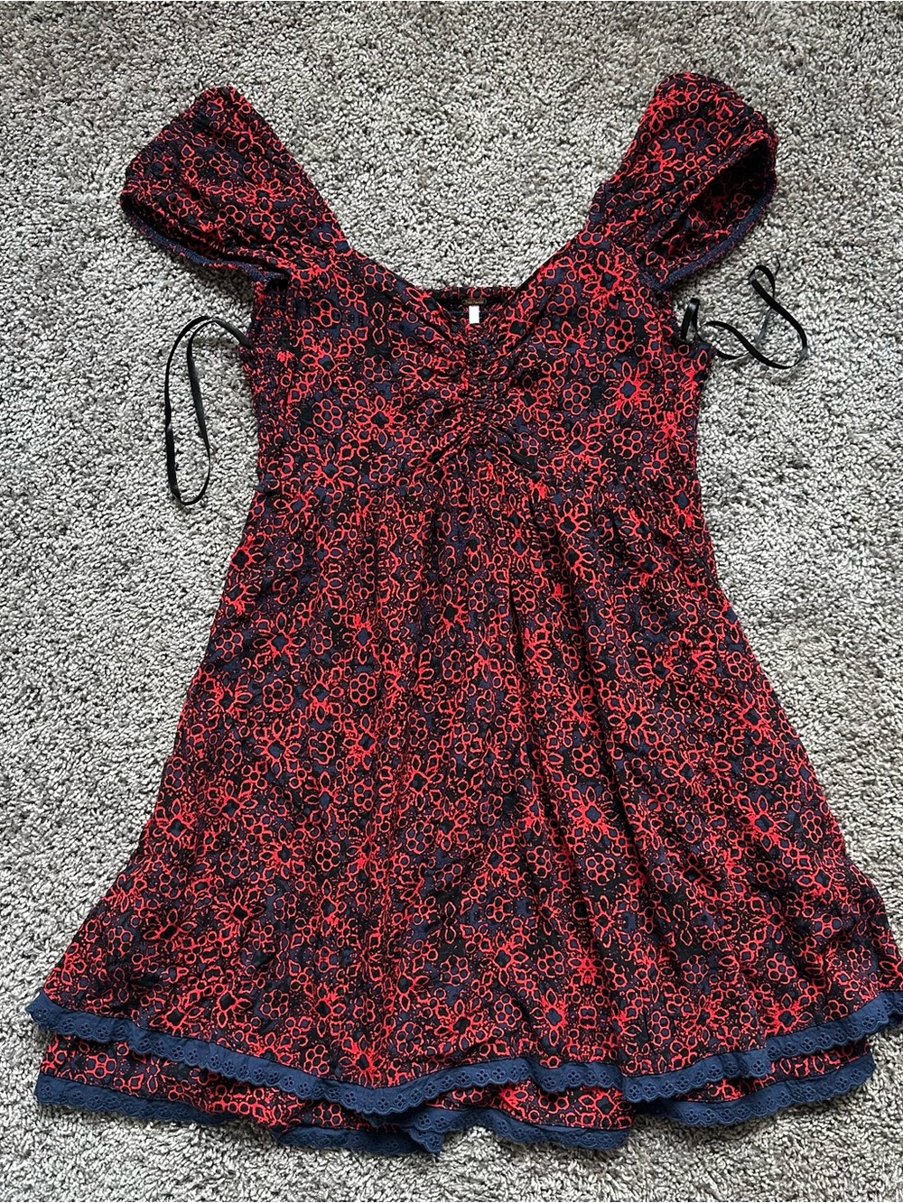 Free People Red and Black Floral Mini Dress